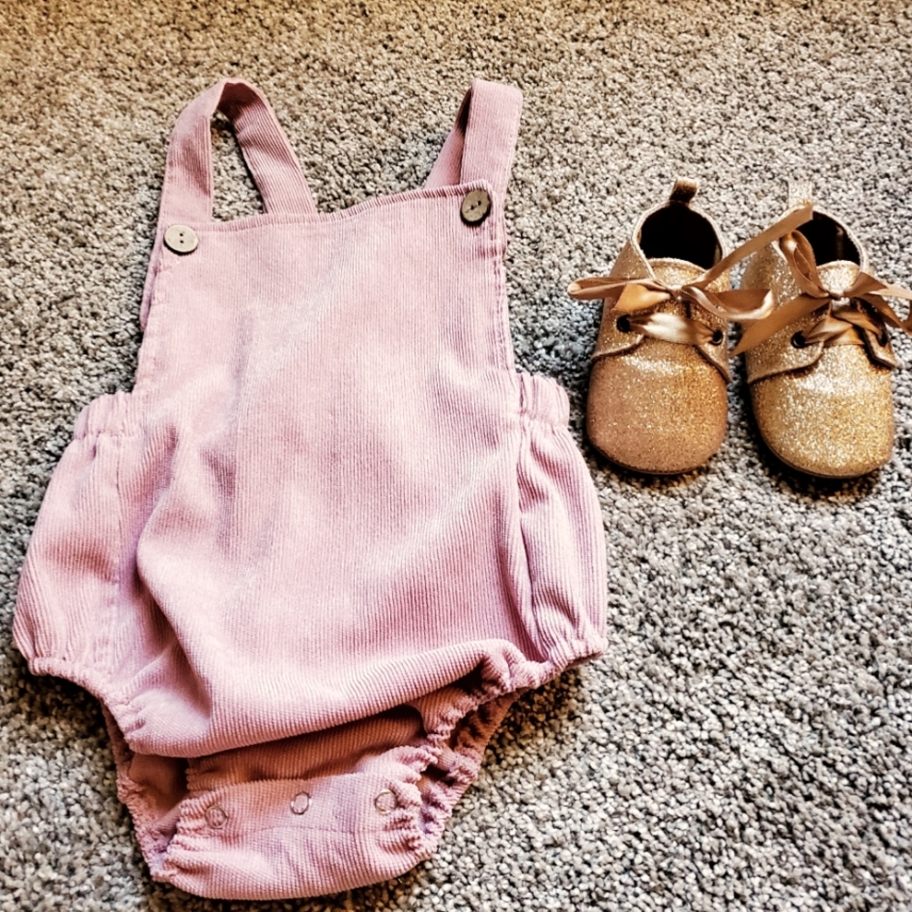 Pink overalls with glitter canvas shoes